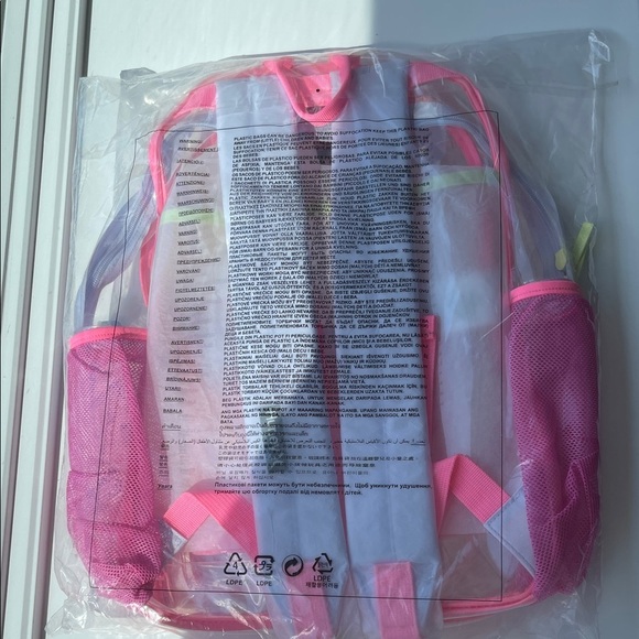 Hurley Transparent Clear Backpack with Pink Trim NWT Perfect for Public Events
